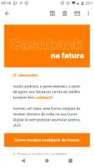 Cashback na fatura cartão Inter