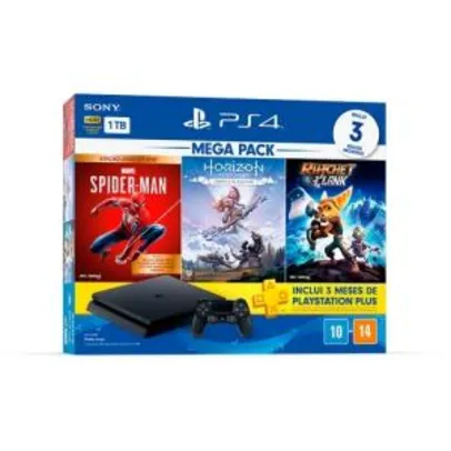 Console Playstation 4 Hits 1TB Bundle 15 - Games Spider-Man: Goty + Horizon Zero Dawn: Complete Edition + Ratchet&Clank