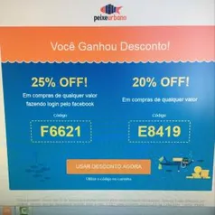 25% OFF em compras de qualquer valor no Peixe Urbano