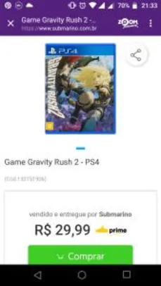 [Cartão Submarino] Game Gravity Rush 2 - PS4 por R$ 25