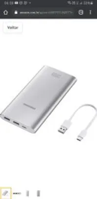 Bateria Externa, 10,000Mah USB Tipo C Prata, Samsung, EB-P1100CSPGBR | R$80