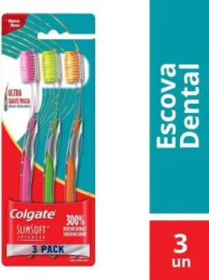 [Prime] Colgate Escova Dental Slim Soft Advanced 3 Unid, Cores Sortidas R$ 29