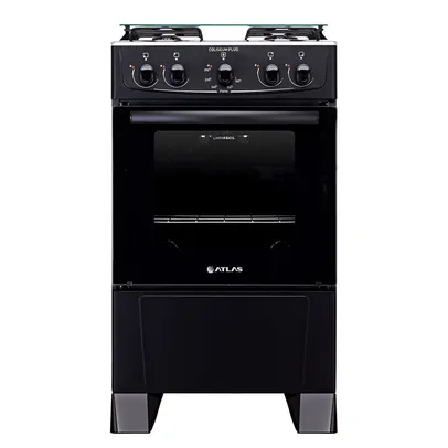 Fogão de Piso Atlas 4 Bocas Com Mesa Inox Coliseum Plus Preto - Bivolt