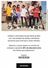 20% OFF no site da Nike