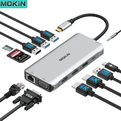 [APP/Moedas R$ 42] Hub USB C 10 em 1 com Vídeo 