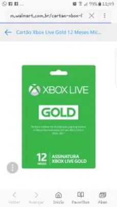 Cartão Xbox Live Gold 12 Meses Microsoft - R$109