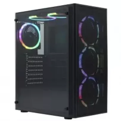 Gabinete Gamer Ninja Nagato, Mid Tower, Vidro Temperado, ATX, Black, Sem Fonte, Sem Fan, T005M