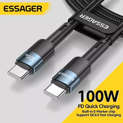 Cabo Essager 100w USB Tipo C PD Carregador de Carregamento Rápido 1M