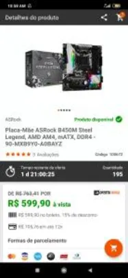 Placa-Mãe ASRock B450M Steel Legend, AMD AM4, mATX, DDR4 | R$600