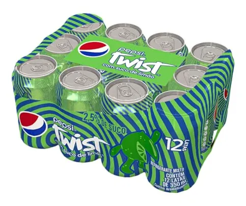 (REC) R$ 1,86 cada - Pack de Refrigerante Pepsi Twist, Lata, 350ml 12 Unidades