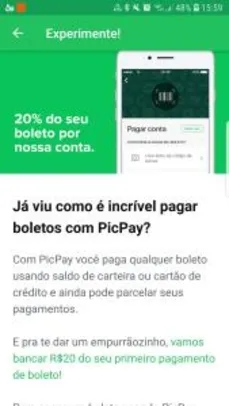 Receba 20% de volta no pagamento de boletos.