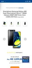 Smartphone Samsung Galaxy A80 Dual Chip Android Tela 6.7" 128GB | R$1599