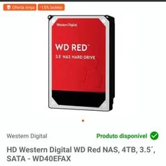 HD Western Digital WD Red NAS, 4TB, 3.5´, SATA - WD40EFAX | R$ 800