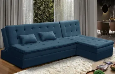 Sofá Cama King 5 Lugares 2,70m Alice Suede Azul