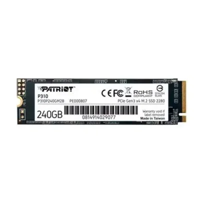 SSD Patriot P310, 240GB, M.2 2280 PCIe Gen3x4, NVMe 1.3, Leitura: 1700MB/s e Gravação: 1000MB/s - P310P240GM28