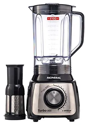 Liquidificador Mondial, Turbo Inox L-1200W, 220V, Preto, 3L - L-1200 BI