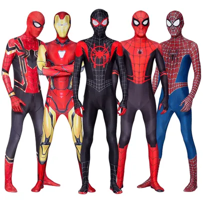 (Taxa inclusa) Spider Man Cosplay Traje para Adulto, Pantera Negra, Homem de Ferro, Aranha Gwen, Zentai, Macacão, Bodysuit, Halloween