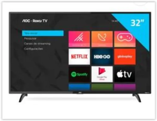 Saindo por R$ 1084: AOC Roku TV Smart TV LED 32” HD 32S5195/78 | R$ 1084 | Pelando