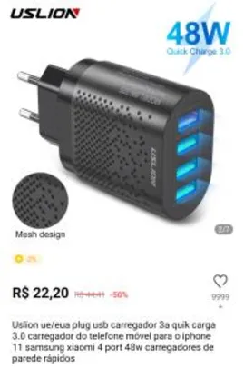 Carregador Uslion 48W 4 Entradas | R$22