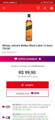 Whisky Johnnie Walker Black Label 12 anos 750ml | R$100