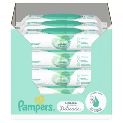 LENÇOS UMEDECIDOS PAMPERS LIMPEZA DELICADA - 12 PACOTES DE 48 UNIDADES CADA