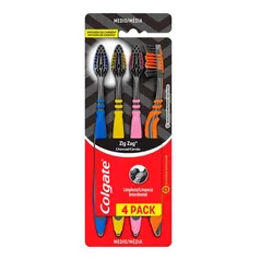 Kit Escova Dental Colgate Zig Zag Carvão 4 Unidades