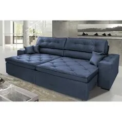 Sofá Austin 2,22m Retrátil, Reclinável Tecido Suede Azul | R$1.467