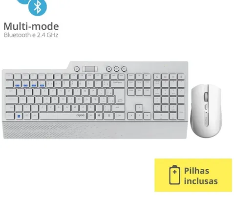 Combo Teclado e Mouse Rapoo Sem Fio BT+2.4Ghz White 5 Anos de Garantia Pilha Inclusa 8200T - RA006