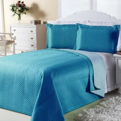[AMERICANA] Cobre-leito Dual Color Casal com 2 Porta-travesseiros Azul Turqueza e Azul Claro Orb-  R$ 63
