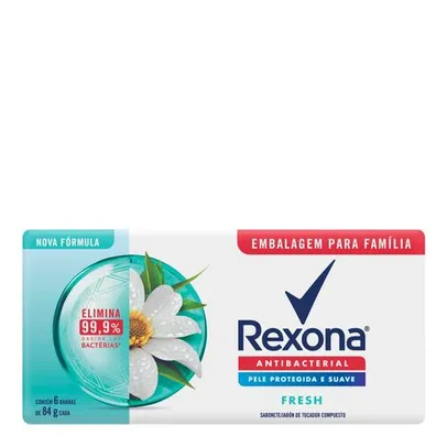 Kit Sabonete em Barra Rexona Antibacteriano Fresh Elimina até 99,9% das Bactérias 84g 6 unidades