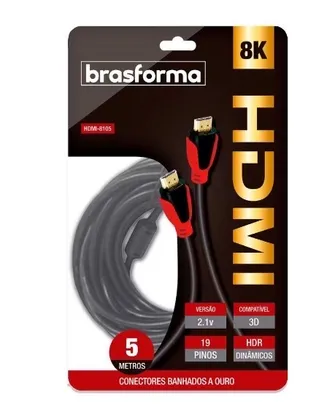 Cabo HDMI Ultra HD 2.1 8K 2160P 5 Metros Brasforma