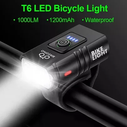 Farol de Bicicleta T6 Led 1000 lumens 1200Mah USB Recarregável