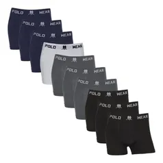 Kit Com 10 Cuecas Boxer Poliéster Elastano Polo Wear