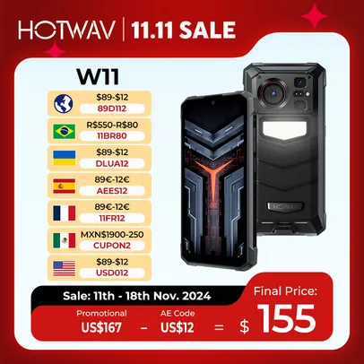 [Com taxa] HOTWAV W11 20800mAh 280LM Lanterna 6,6 ''FHD + Smartphone 33W 24MP Visão noturna 