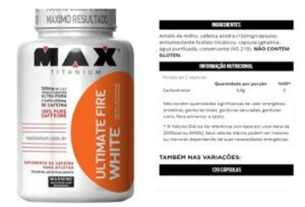 Fire White 60 Cáps - Max Titanium - Termogênico - R$9