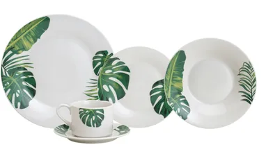 Aparelho de Jantar e Chá Tropical, 20 Peças, Porcelana, Branco - 2274