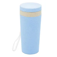 [Leve + Por - R$11,99] Copo Térmico de Bambu e PP Parede Dupla com Alça e Tampa Azul 310ml - Lyor