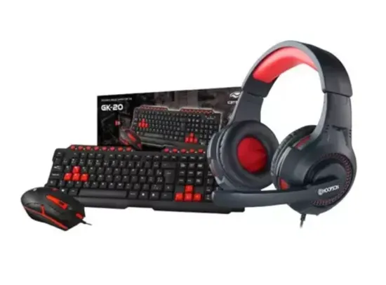 Kit Teclado Multimídia Mouse Led Rgb com fio USB Fone Headset Microfone Estéreo P2 Duplo Combo Gamer Pc Notebook Preto Vermelho