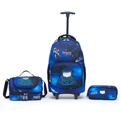 Kit Mochila de Rodinhas Infantil Escolar Guelph Astronauta Menino