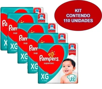 Foto do produto Kit 5 Pacotes Fraldas Pampers Descartável Infantil Atacado, Extra Gran