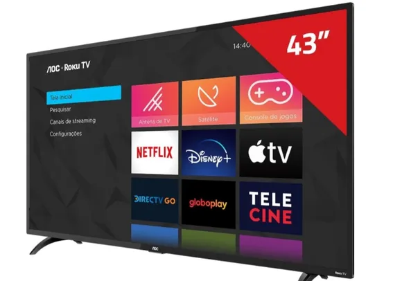 [AME R$ 1535 ] Smart TV AOC Roku LED 43'' 43S5195/78