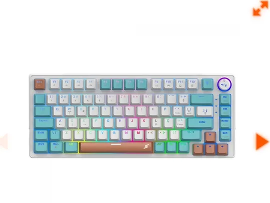 Teclado Gamer SuperFrame Ribbon, RGB, Switch Red, 75%, ANSI adaptado, Hot Swap, Com Fio, White/Green