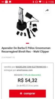 Aparador De Barba E Pêlos Groomsman a pilha - Wahl Clipper Rec - R$48