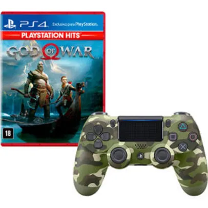 [Boleto] Controle Dualshock 4 Green Camouflage + Jogo God Of War Hits - PS4 | R$250