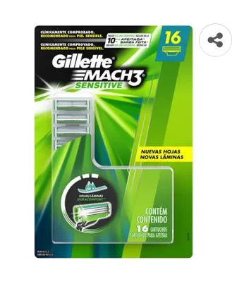 Carga para Aparelho de Barbear Gillette Mach3 Sensitive - 16 unidades