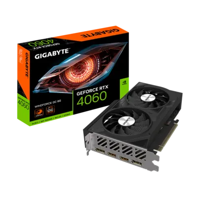 Placa de Vídeo Gigabyte NVIDIA GeForce RTX 4060 WINDFORCE OC, 8GB, GDDR6, DLSS, Ray Tracing, GV-N4060WF2OC-8GD