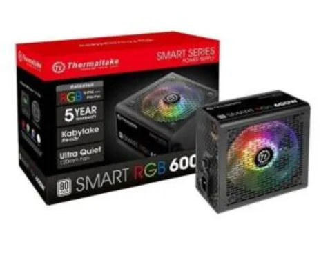 Fonte Thermaltake Smart Series RGB 600W, 80 Plus White, PFC Ativo R$478