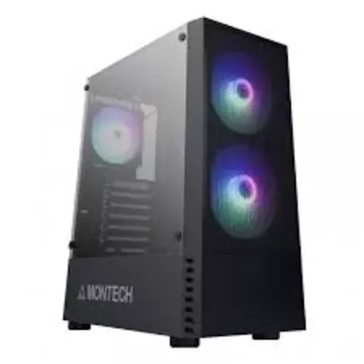 Gabinete Gamer Montech X2 MESH, Mid Tower, Vidro Temperado, Black, ATX, Sem Fonte, Com 3 Fans RGB