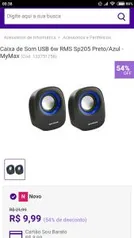 Caixa de Som USB 6w RMS Sp205 Preto/Azul - MyMax - R$10