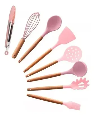 Conjunto De 8 Utensilios Lyor Silicone Cabo De Bambu Oferta 